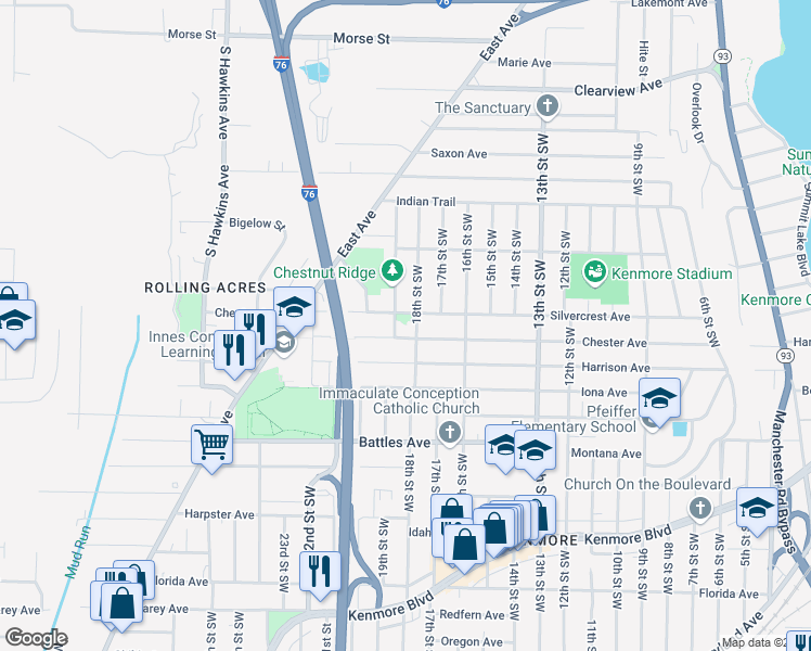 map of restaurants, bars, coffee shops, grocery stores, and more near 941 Chester Avenue in Akron
