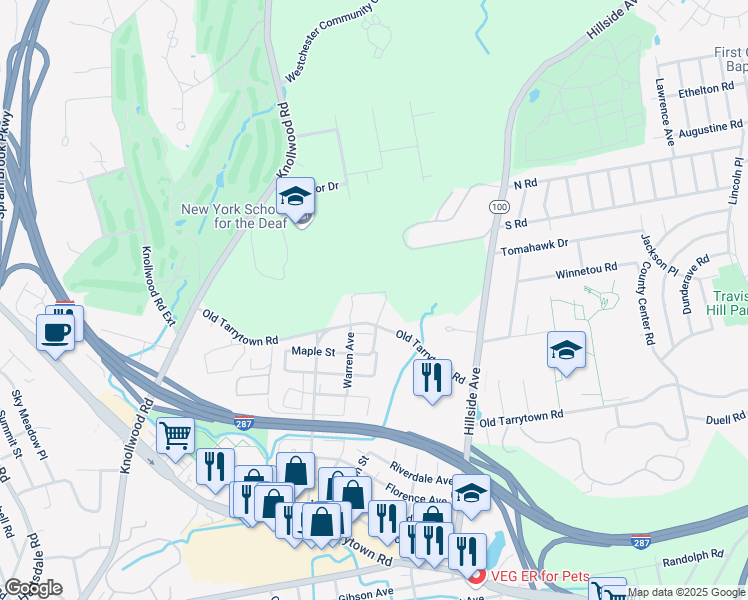 map of restaurants, bars, coffee shops, grocery stores, and more near 600 Tarryhill Way in White Plains