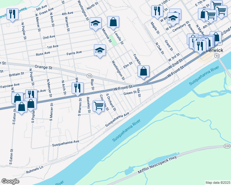 map of restaurants, bars, coffee shops, grocery stores, and more near 742-798 West Front Street in Berwick