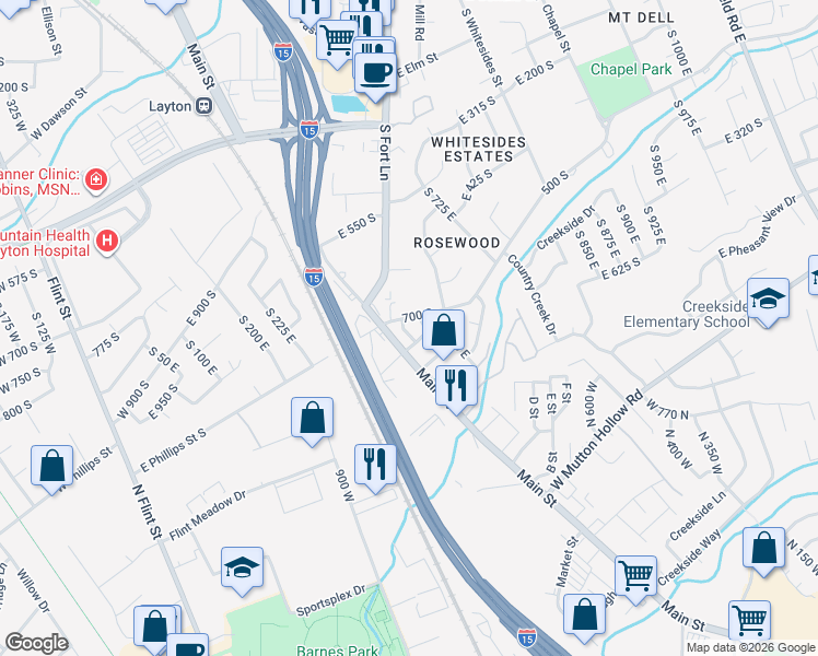 map of restaurants, bars, coffee shops, grocery stores, and more near 69 East 700 South in Layton
