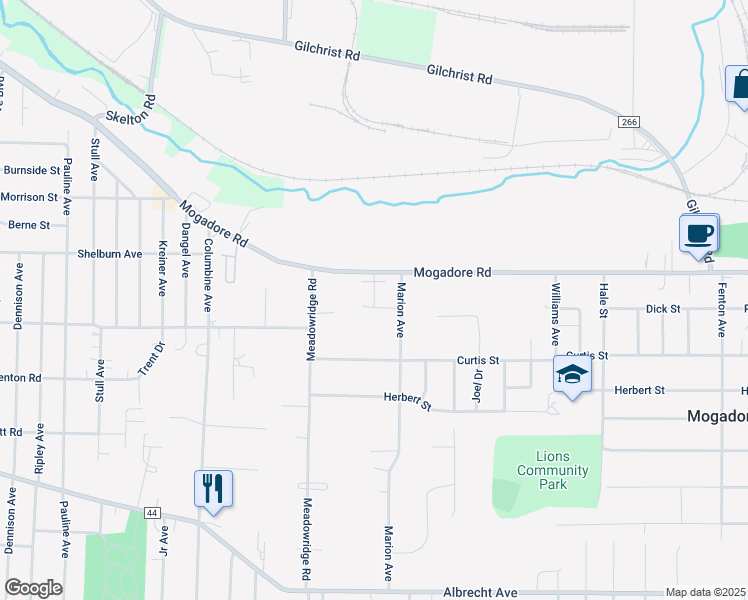 map of restaurants, bars, coffee shops, grocery stores, and more near 26 Marion Avenue in Mogadore