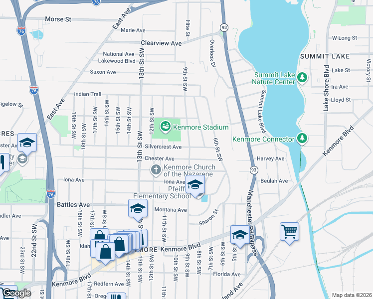 map of restaurants, bars, coffee shops, grocery stores, and more near 747 Silvercrest Avenue in Akron