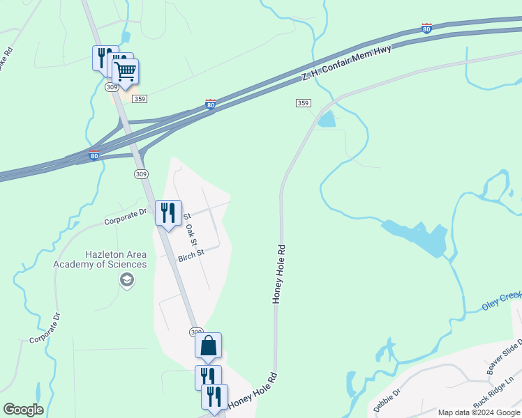 map of restaurants, bars, coffee shops, grocery stores, and more near 156 Honey Hole Road in Drums