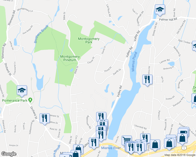 map of restaurants, bars, coffee shops, grocery stores, and more near 31 Dandy Drive in Greenwich