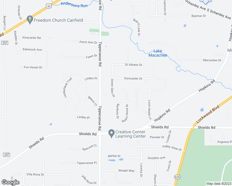 map of restaurants, bars, coffee shops, grocery stores, and more near 4523 Green Glen Drive in Youngstown