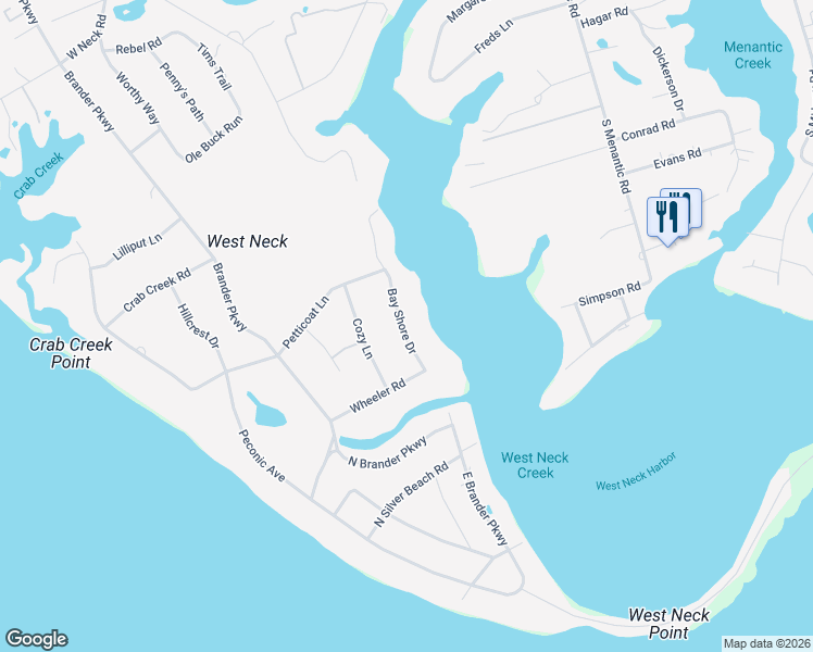 map of restaurants, bars, coffee shops, grocery stores, and more near 19 Bay Shore Drive in Sag Harbor