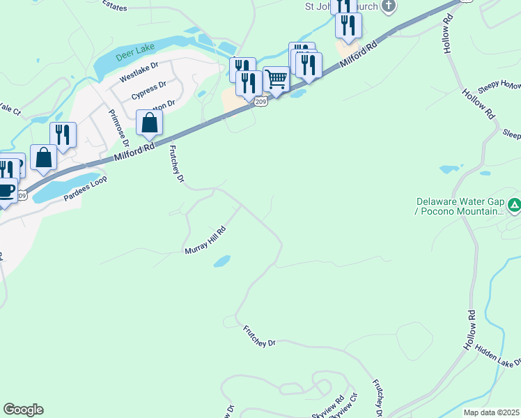 map of restaurants, bars, coffee shops, grocery stores, and more near 332 Frutchey Drive in East Stroudsburg