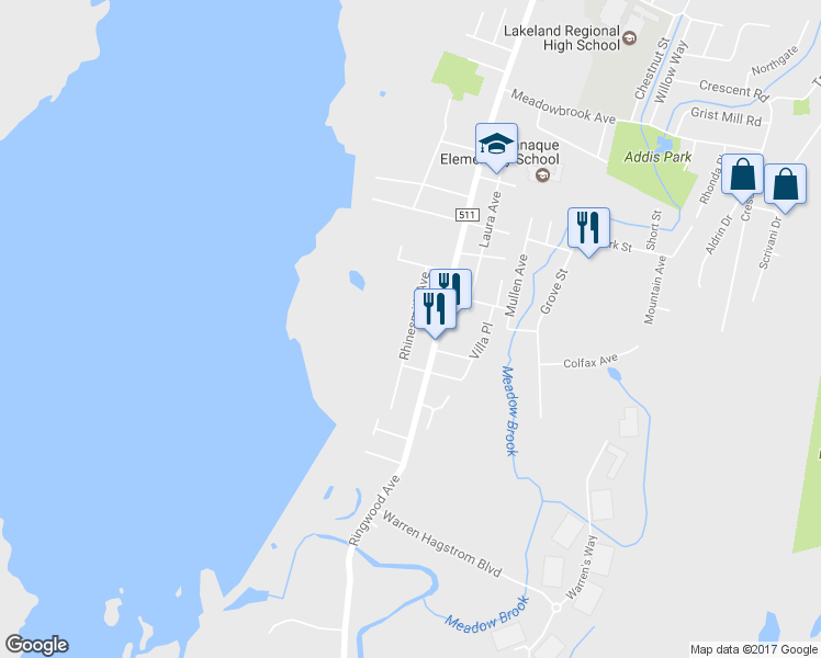 map of restaurants, bars, coffee shops, grocery stores, and more near 26 Rhinesmith Avenue in Wanaque