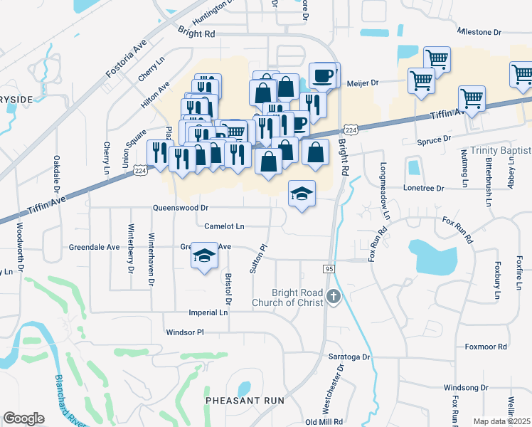 map of restaurants, bars, coffee shops, grocery stores, and more near 728 Sutton Pl in Findlay