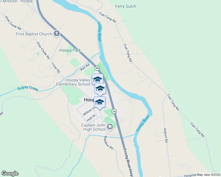 map of restaurants, bars, coffee shops, grocery stores, and more near in Hoopa