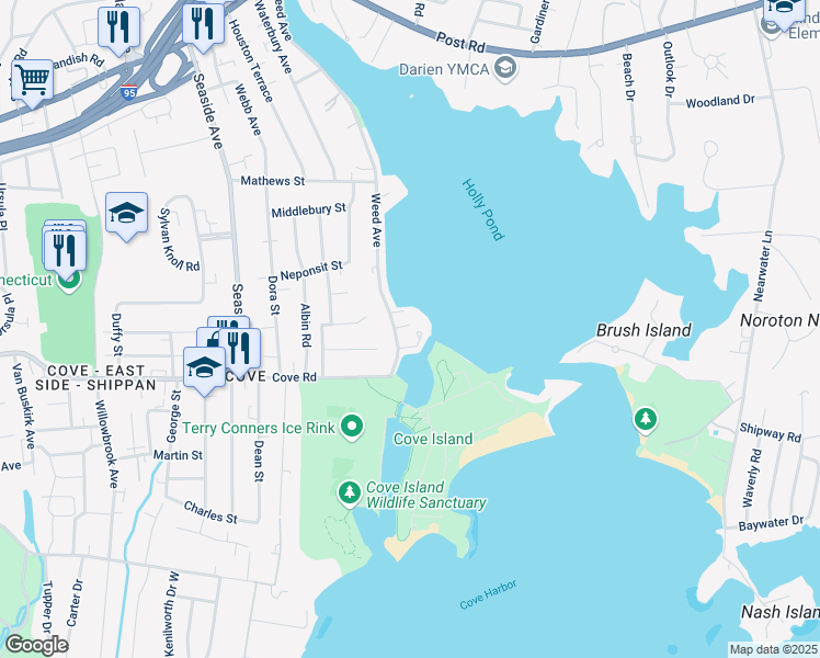 map of restaurants, bars, coffee shops, grocery stores, and more near 330 Weed Avenue in Stamford