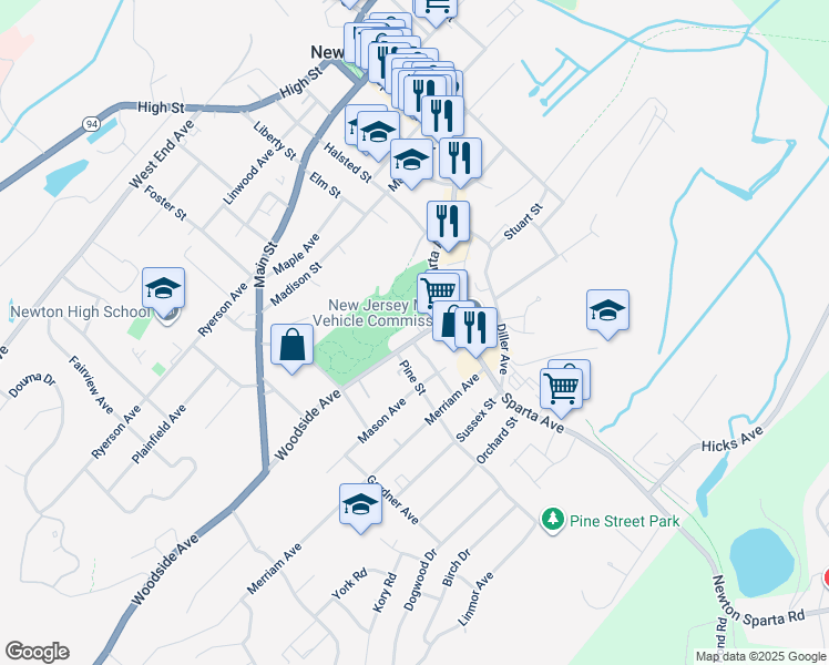 map of restaurants, bars, coffee shops, grocery stores, and more near 14 Woodside Avenue in Newton