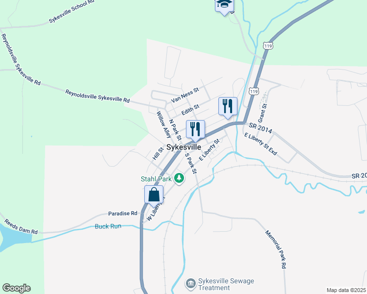 map of restaurants, bars, coffee shops, grocery stores, and more near in Sykesville