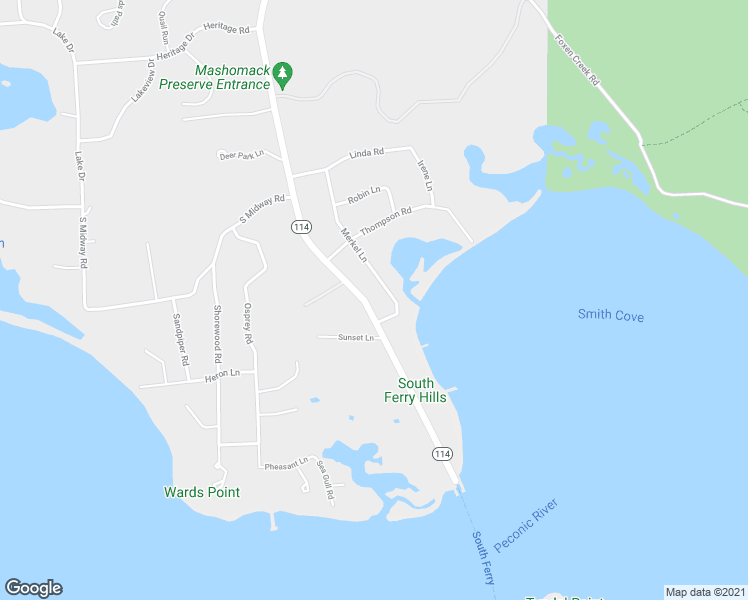 map of restaurants, bars, coffee shops, grocery stores, and more near 109 South Ferry Road in Shelter Island