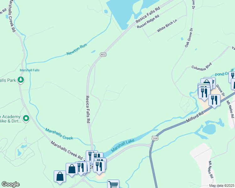 map of restaurants, bars, coffee shops, grocery stores, and more near 429 Zinc Lane in East Stroudsburg