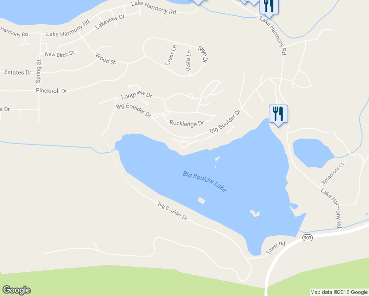 map of restaurants, bars, coffee shops, grocery stores, and more near 245 Midlake Drive in Lake Harmony