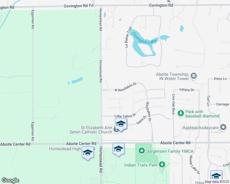 map of restaurants, bars, coffee shops, grocery stores, and more near 10715 North Westlakes Drive in Fort Wayne