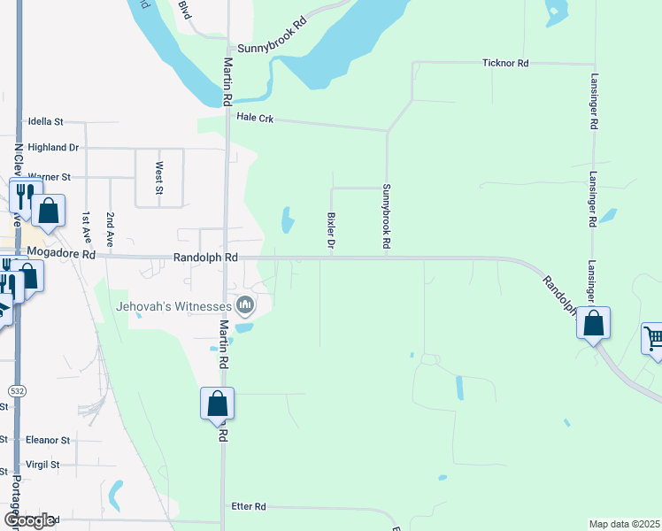 map of restaurants, bars, coffee shops, grocery stores, and more near 436 Randolph Road in Mogadore