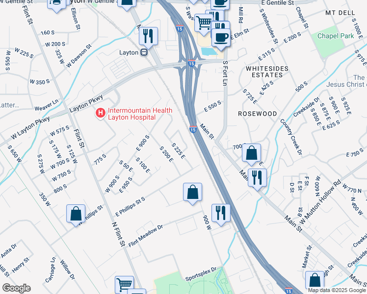 map of restaurants, bars, coffee shops, grocery stores, and more near 239 East 975 South in Layton