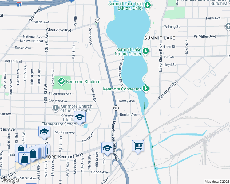 map of restaurants, bars, coffee shops, grocery stores, and more near 521 Rothrock Avenue in Akron