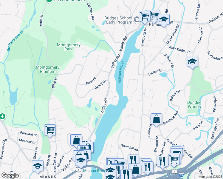 map of restaurants, bars, coffee shops, grocery stores, and more near 179 Valley Road in Greenwich