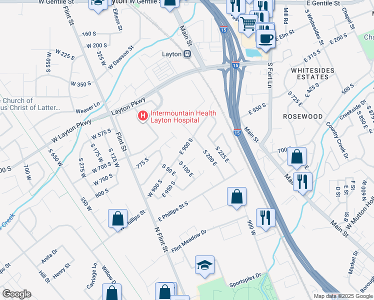 map of restaurants, bars, coffee shops, grocery stores, and more near 158 East 900 South in Layton