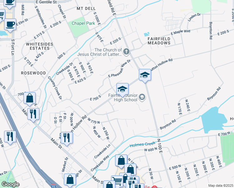 map of restaurants, bars, coffee shops, grocery stores, and more near 275 West Mutton Hollow Road in Kaysville