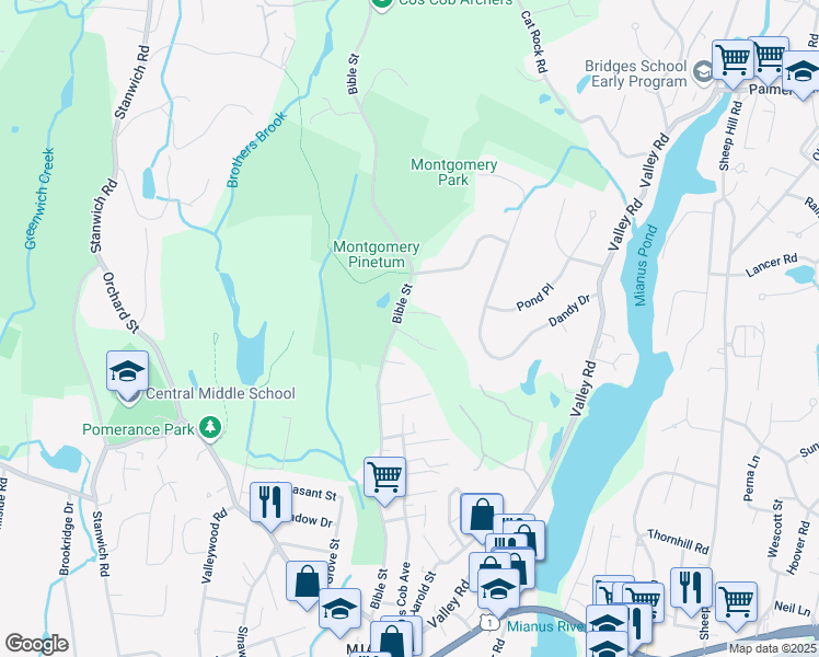map of restaurants, bars, coffee shops, grocery stores, and more near 1 Arrowhead Lane in Greenwich