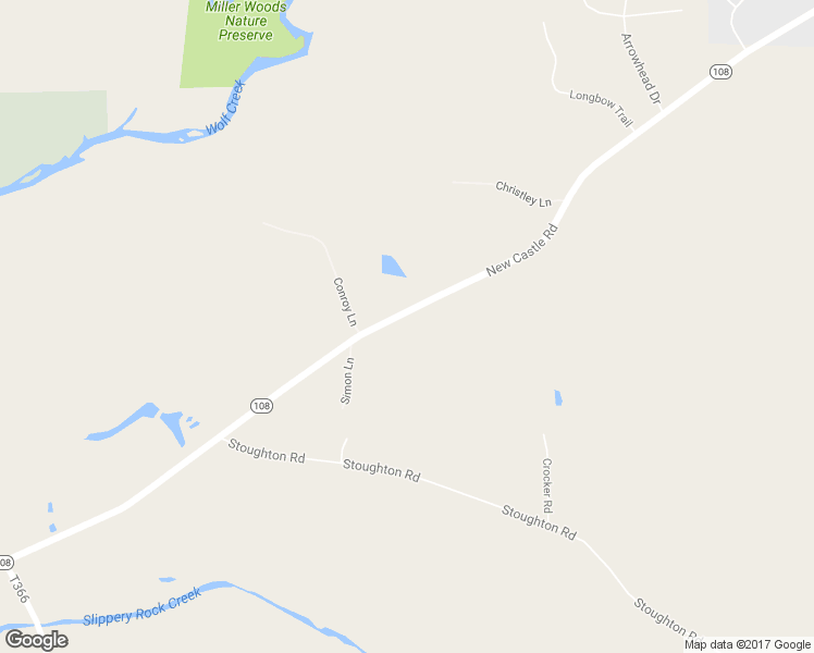 map of restaurants, bars, coffee shops, grocery stores, and more near 635 New Castle Road in Slippery Rock