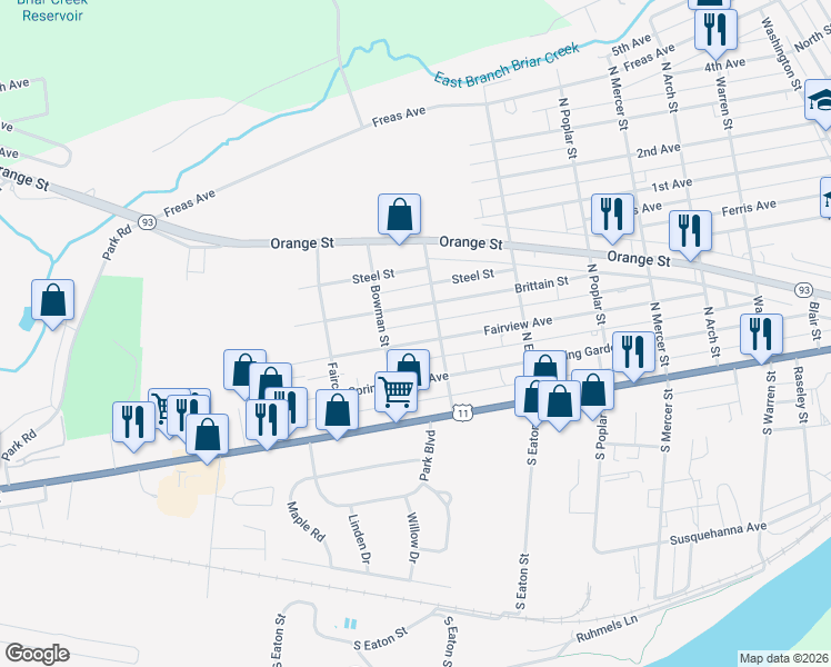 map of restaurants, bars, coffee shops, grocery stores, and more near 1729 Fairview Ave in Berwick