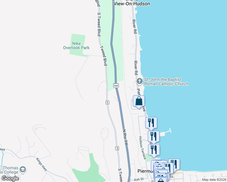 map of restaurants, bars, coffee shops, grocery stores, and more near 780-782 Route 9W in Piermont