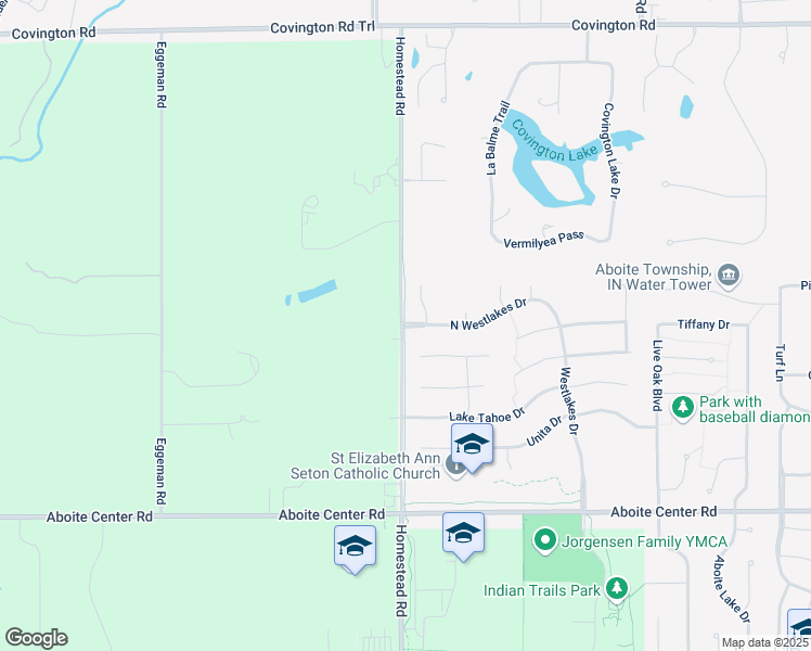 map of restaurants, bars, coffee shops, grocery stores, and more near Aboite Trail in Fort Wayne