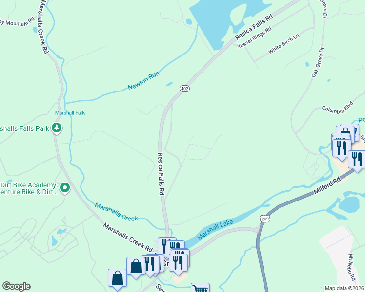 map of restaurants, bars, coffee shops, grocery stores, and more near 321 Copper Road in East Stroudsburg