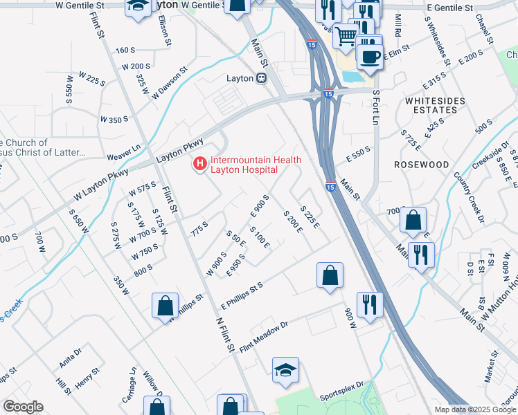 map of restaurants, bars, coffee shops, grocery stores, and more near 158 East 900 South in Layton