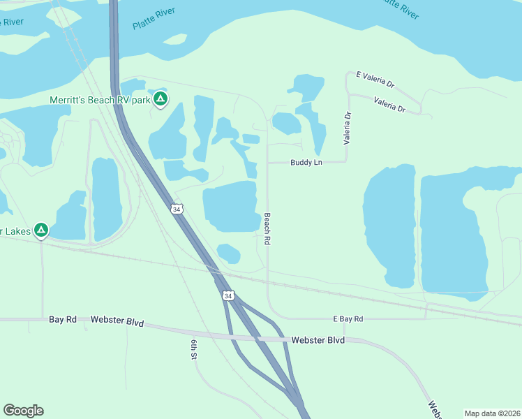 map of restaurants, bars, coffee shops, grocery stores, and more near 19706 Beach Road in Plattsmouth