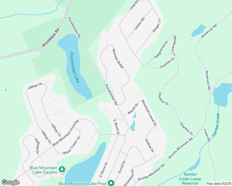 map of restaurants, bars, coffee shops, grocery stores, and more near 176-184 Pocohontas Road in East Stroudsburg