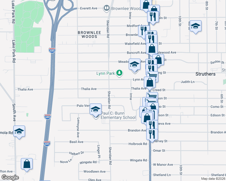 map of restaurants, bars, coffee shops, grocery stores, and more near 1923 Thalia Avenue in Youngstown
