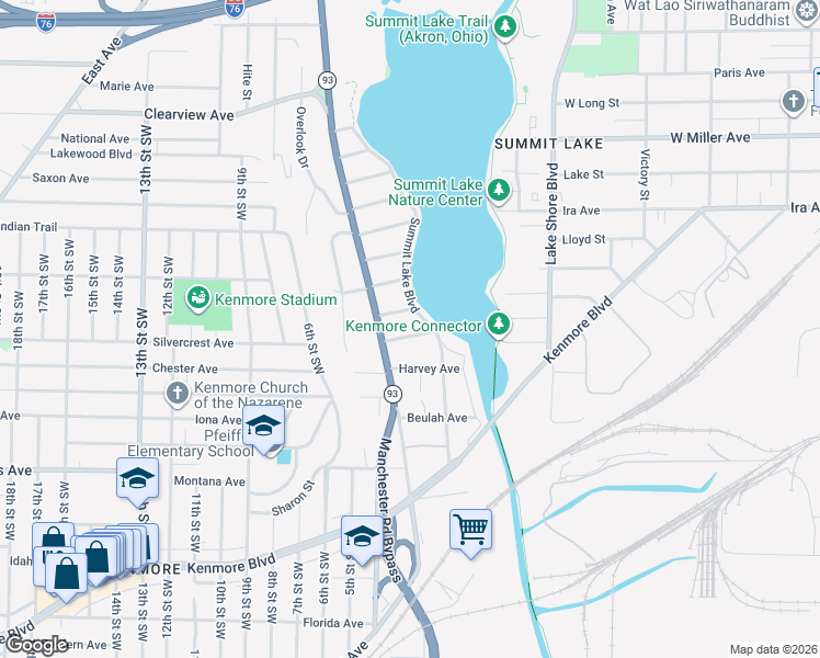 map of restaurants, bars, coffee shops, grocery stores, and more near 521 Rothrock Avenue in Akron