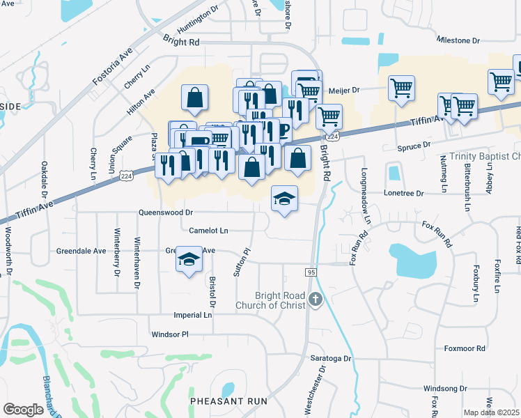 map of restaurants, bars, coffee shops, grocery stores, and more near 728 Sutton Place in Findlay