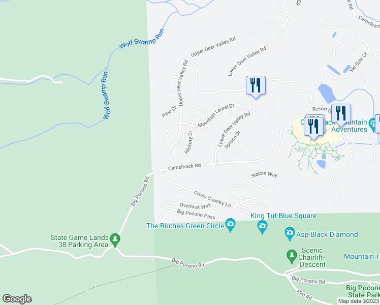 map of restaurants, bars, coffee shops, grocery stores, and more near 419 Hickory Dr in Tannersville