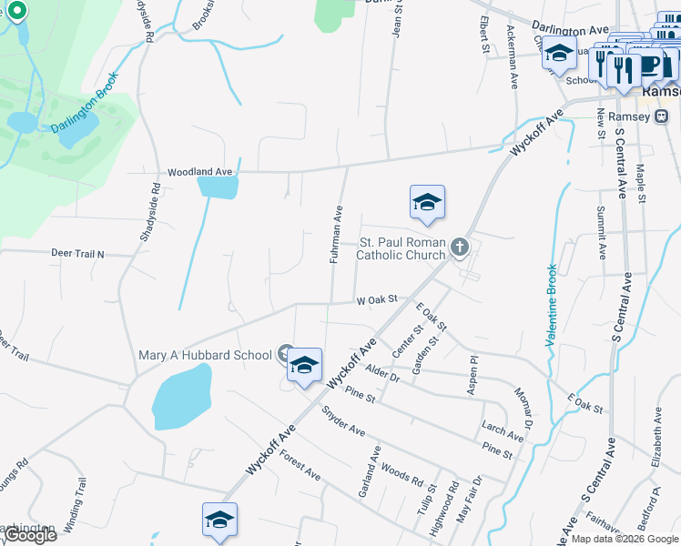 map of restaurants, bars, coffee shops, grocery stores, and more near 124 Fuhrman Avenue in Ramsey