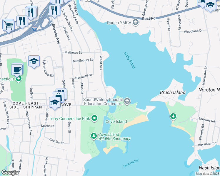 map of restaurants, bars, coffee shops, grocery stores, and more near 320 Weed Avenue in Stamford