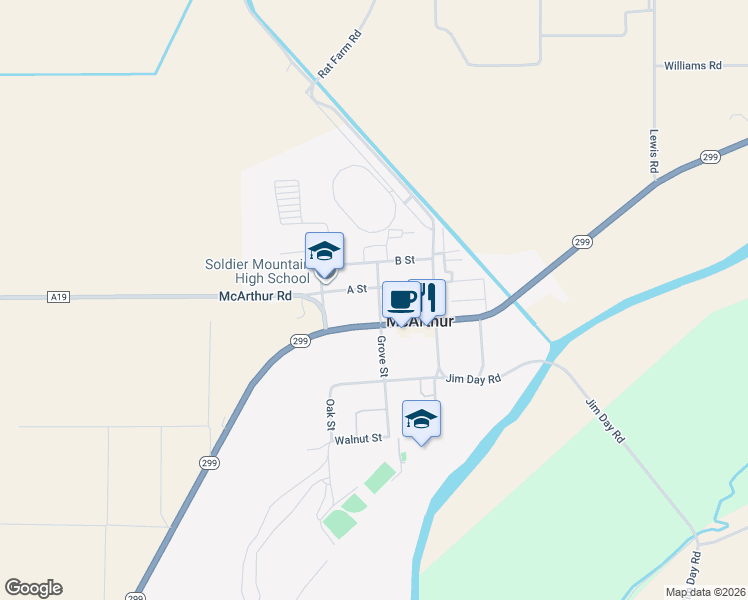 map of restaurants, bars, coffee shops, grocery stores, and more near 26472 Grove Street in McArthur
