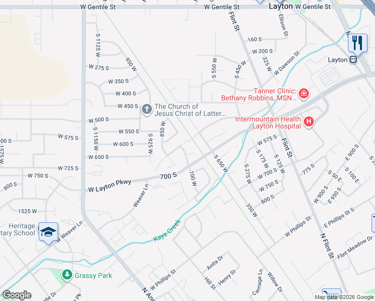 map of restaurants, bars, coffee shops, grocery stores, and more near 698 West 650 South in Layton
