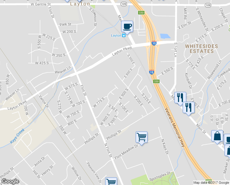 map of restaurants, bars, coffee shops, grocery stores, and more near 799 South 125 East in Layton