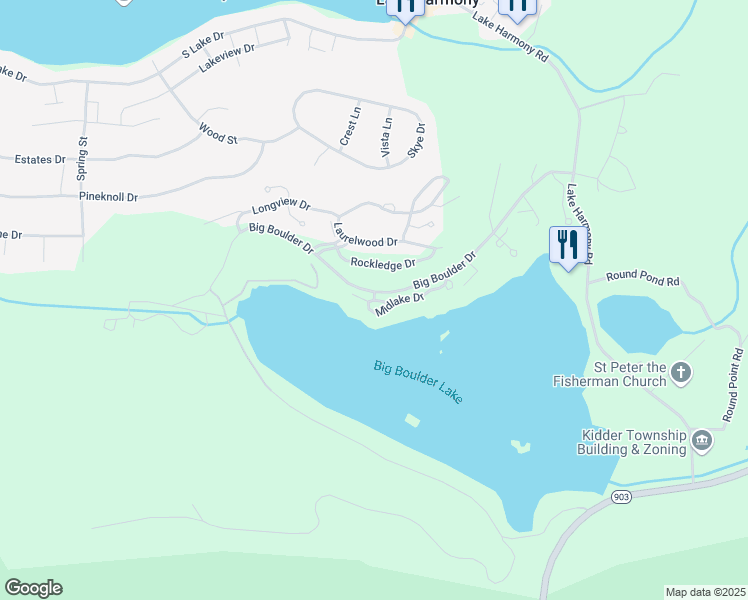 map of restaurants, bars, coffee shops, grocery stores, and more near 200 Pine Point Drive in Lake Harmony