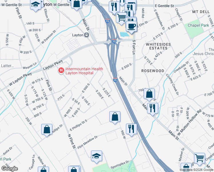 map of restaurants, bars, coffee shops, grocery stores, and more near 239 East 975 South in Layton