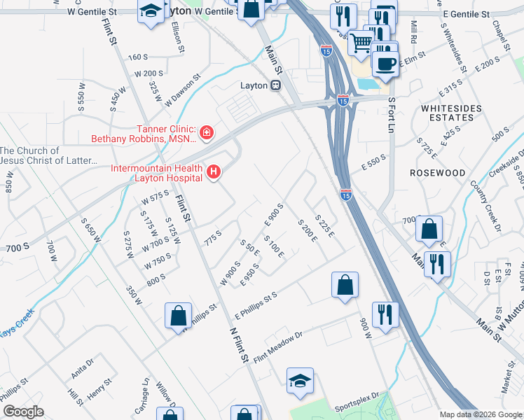 map of restaurants, bars, coffee shops, grocery stores, and more near 810 South 175 East in Layton