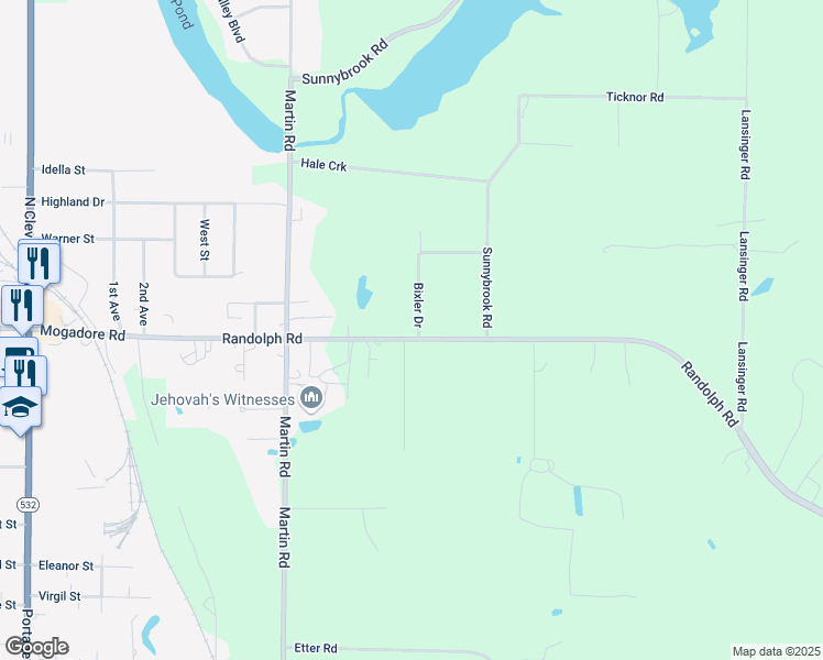 map of restaurants, bars, coffee shops, grocery stores, and more near 436 Randolph Road in Mogadore