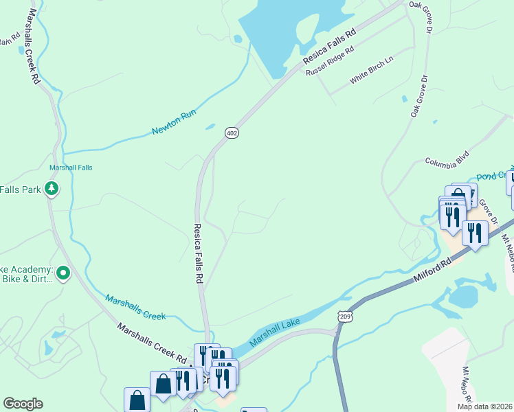map of restaurants, bars, coffee shops, grocery stores, and more near 429 Zinc Lane in East Stroudsburg